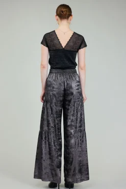 Pants-Current Air Opalescent Textured Tiered Pants PLUMGUNMETAL