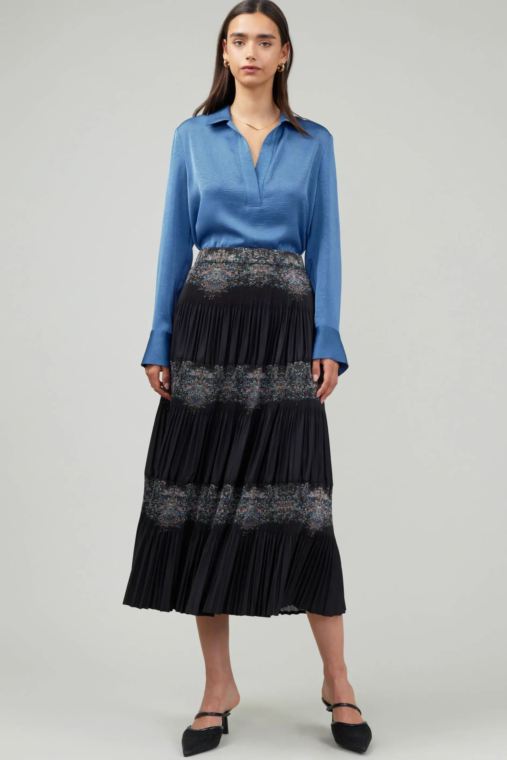 Skirts-Current Air Ornate Motif Midi Skirt BLACKTAUPEMLT