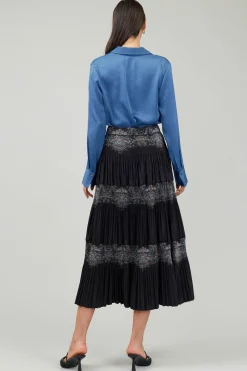 Skirts-Current Air Ornate Motif Midi Skirt BLACKTAUPEMLT