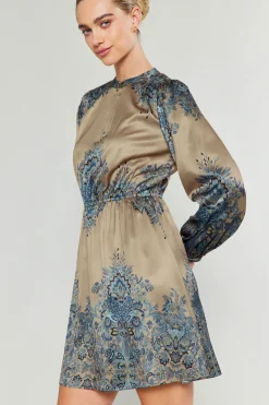 Mini Dresses-Current Air Ornate Motif Mini Dress TAUPEBLUEMLT