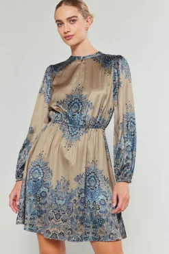 Mini Dresses-Current Air Ornate Motif Mini Dress TAUPEBLUEMLT