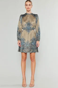 Mini Dresses-Current Air Ornate Motif Mini Dress TAUPEBLUEMLT