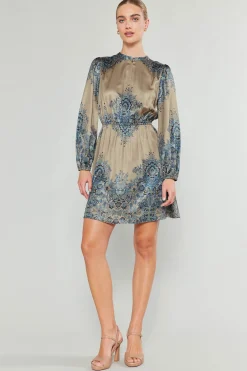 Mini Dresses-Current Air Ornate Motif Mini Dress TAUPEBLUEMLT