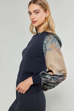 Knitwear|Sweaters-Current Air Ornate Motif Sweater Top TAUPEBLUEMLT