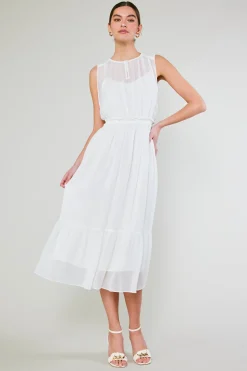 Midi Dresses-Current Air Overlayed Midi Dress WHITE