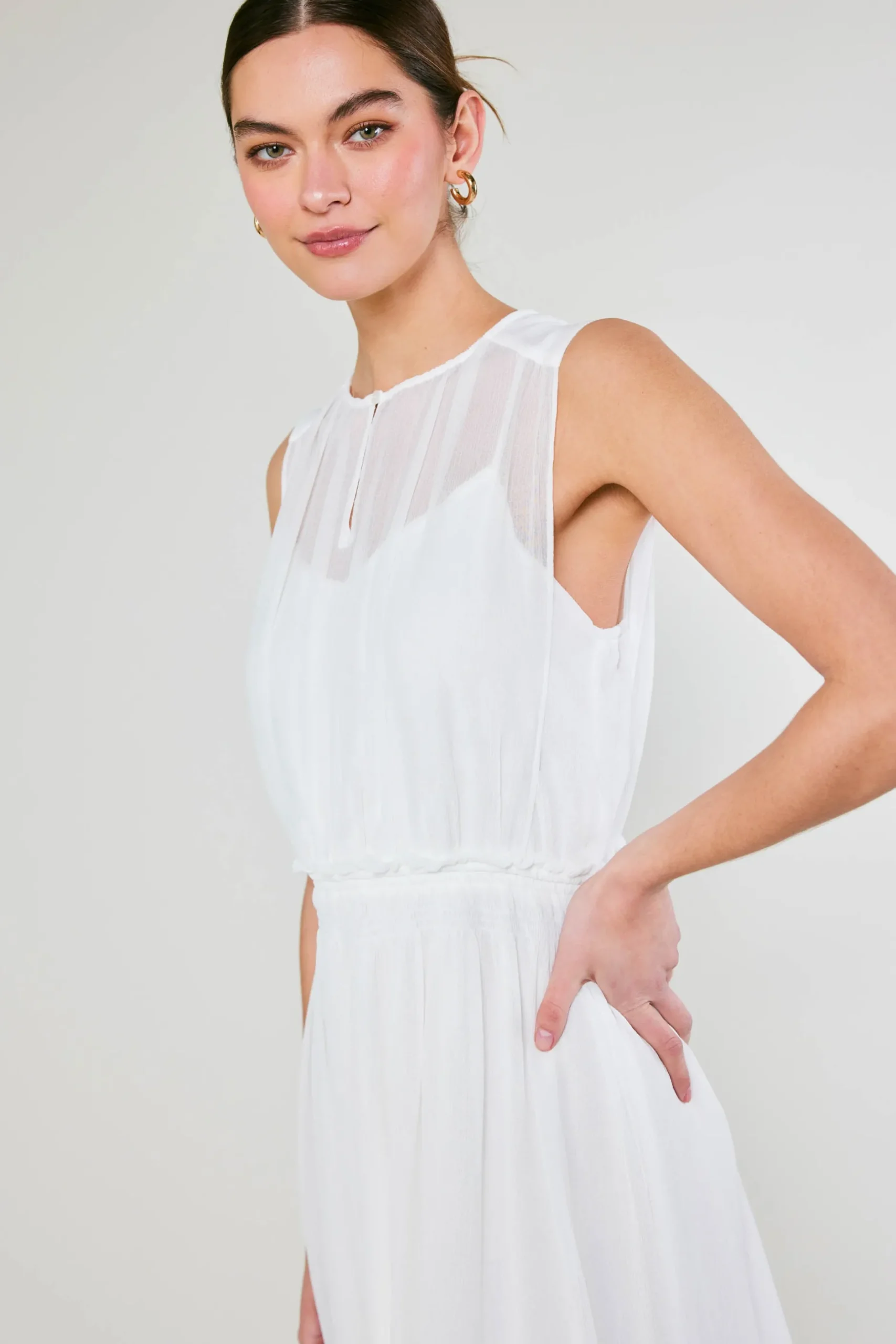 Midi Dresses-Current Air Overlayed Midi Dress WHITE