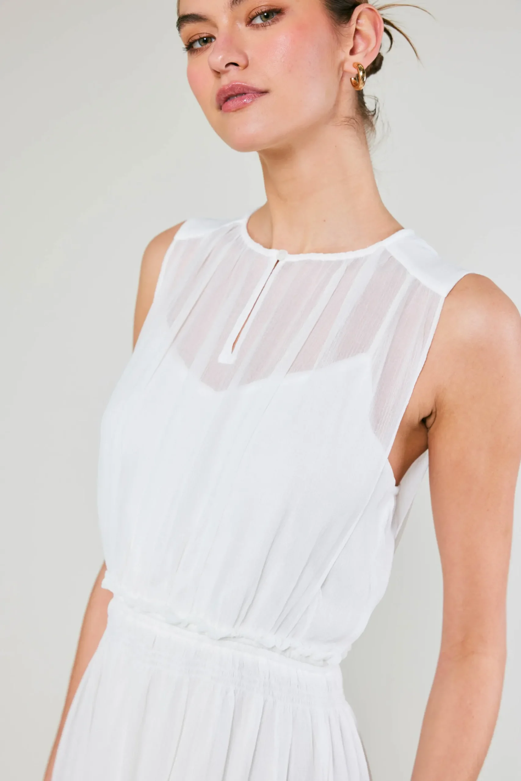 Midi Dresses-Current Air Overlayed Midi Dress WHITE