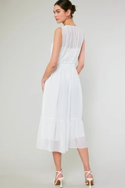 Midi Dresses-Current Air Overlayed Midi Dress WHITE