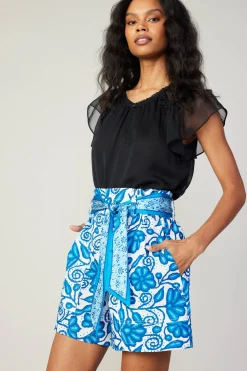 Shorts-Current Air Painterly Floral Belted Shorts BLUEMLT