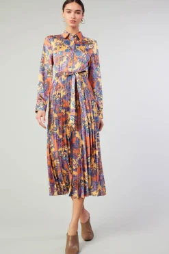Maxi Dresses-Current Air Paisley Pleated Maxi Dress ORANGEPAISLEY