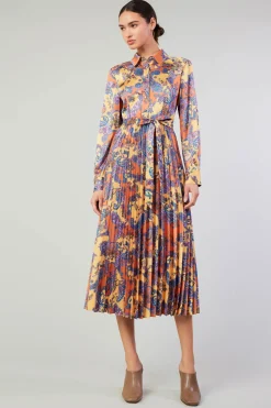 Maxi Dresses-Current Air Paisley Pleated Maxi Dress ORANGEPAISLEY