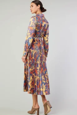 Maxi Dresses-Current Air Paisley Pleated Maxi Dress ORANGEPAISLEY