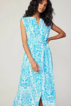 Midi Dresses-Current Air Paisley Printed Sleeveless Dress BLUEMLT