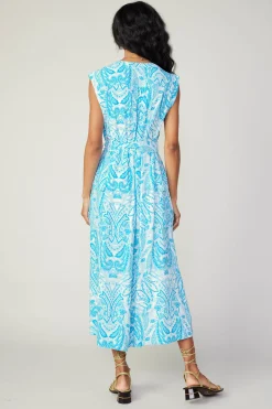 Midi Dresses-Current Air Paisley Printed Sleeveless Dress BLUEMLT