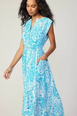 Midi Dresses-Current Air Paisley Printed Sleeveless Dress BLUEMLT