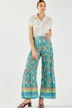 Pants-Current Air Paisley Printed Wide Leg Pants BLUEORANGE