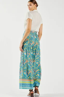 Pants-Current Air Paisley Printed Wide Leg Pants BLUEORANGE