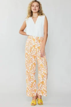 Pants-Current Air Paisley Printed Wide Pants ORANGEMULTI