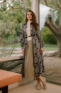 Midi Dresses-Current Air Paneled Buttonup Dress BLACKTAUPEMLT