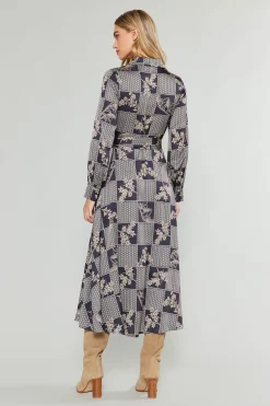Midi Dresses-Current Air Paneled Buttonup Dress BLACKTAUPEMLT