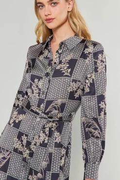 Midi Dresses-Current Air Paneled Buttonup Dress BLACKTAUPEMLT