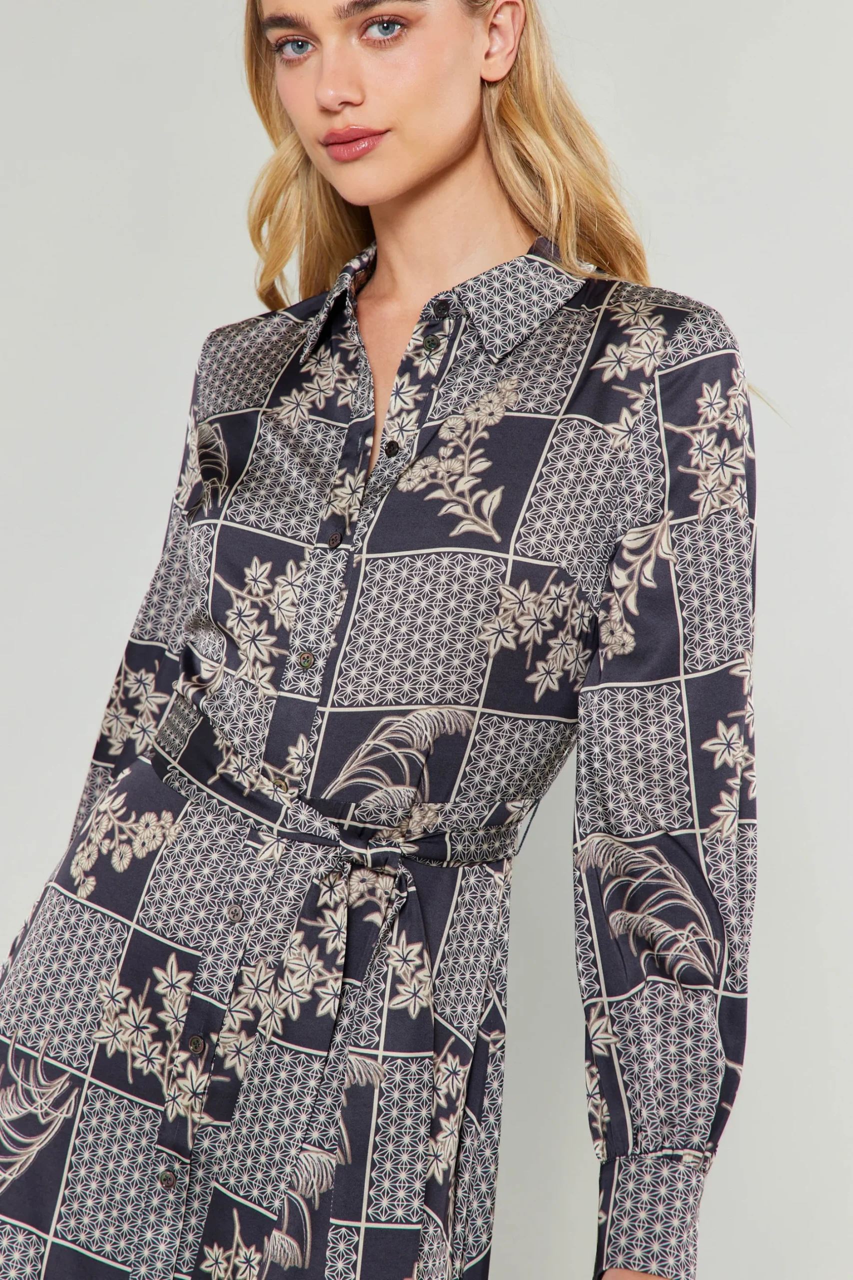 Midi Dresses-Current Air Paneled Buttonup Dress BLACKTAUPEMLT