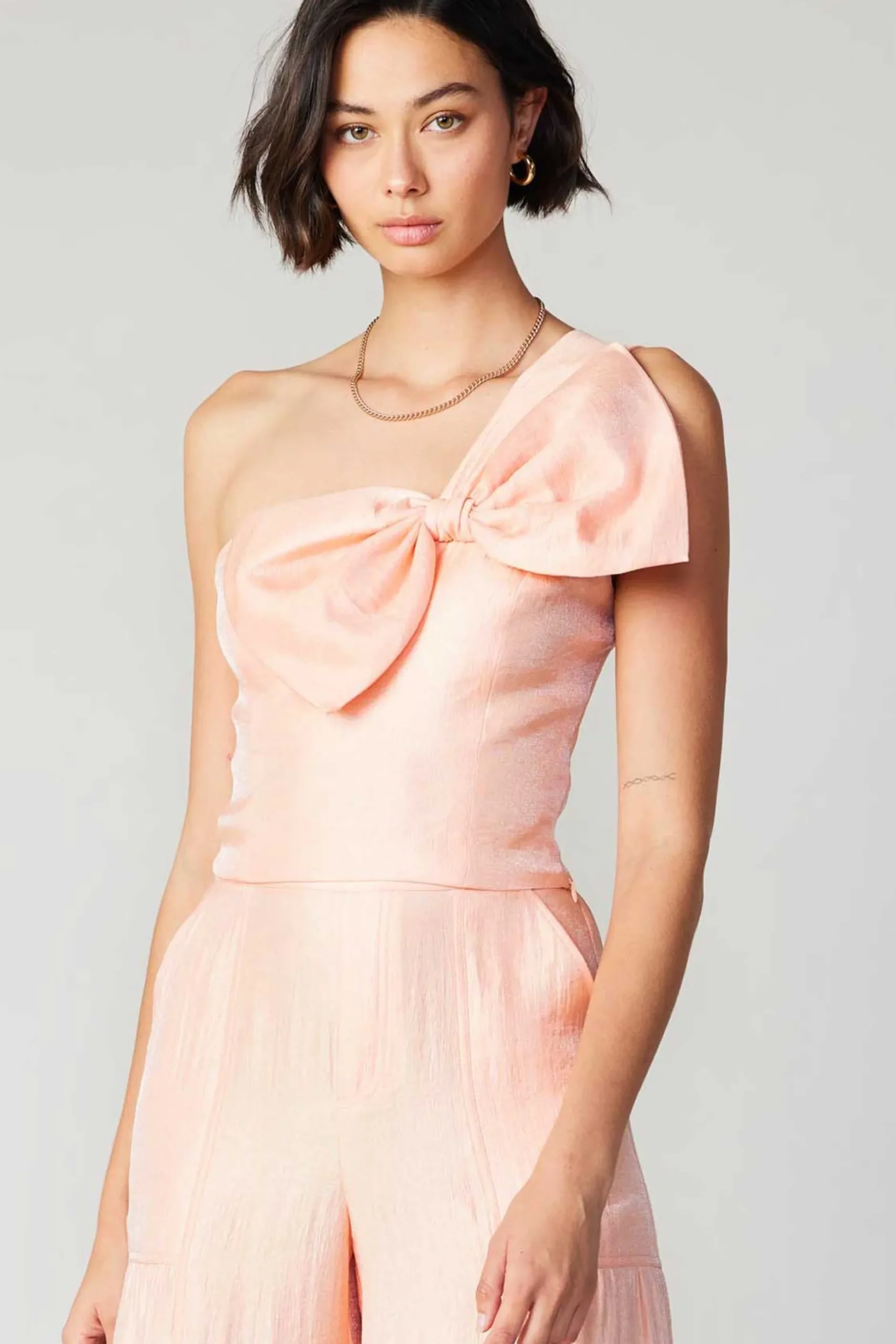 Sleeveless Tops-Current Air Pastel Bowtie Top APRICOT