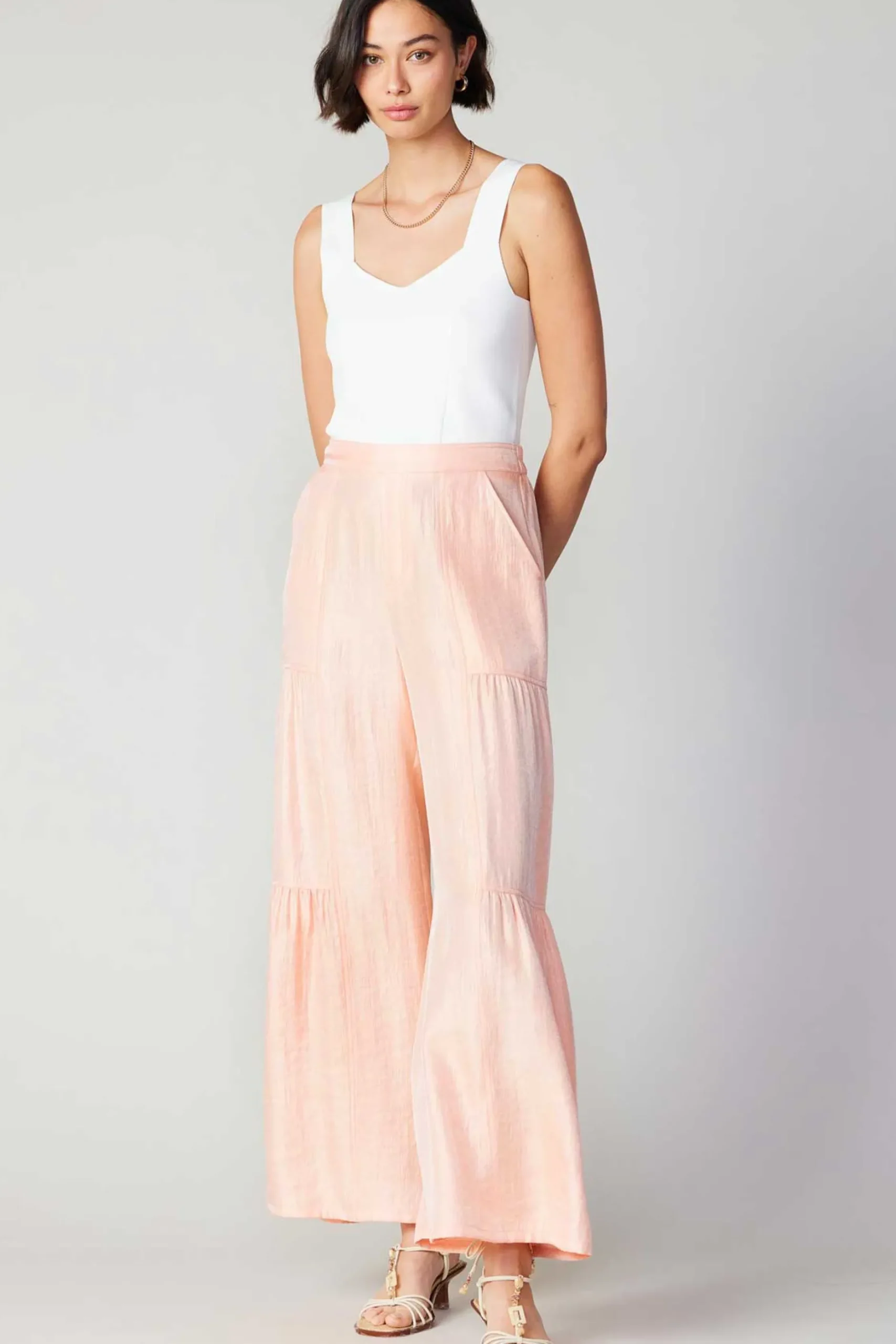 Pants-Current Air Pastel Wide Leg Pants APRICOT