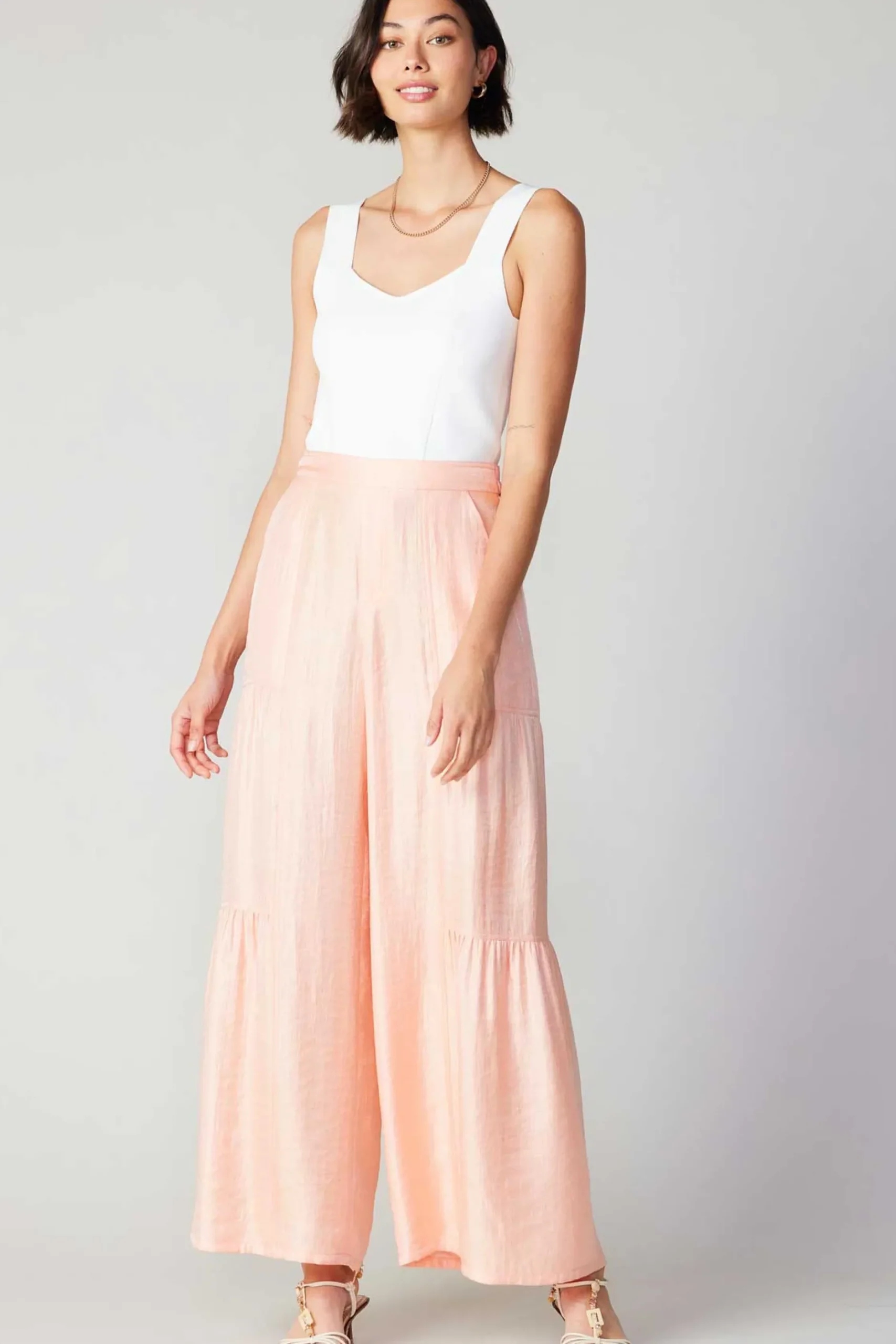 Pants-Current Air Pastel Wide Leg Pants APRICOT