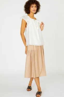 Sleeveless Tops|Short Sleeve Tops-Current Air Peekaboo Flutter Sleeve Top WHITE