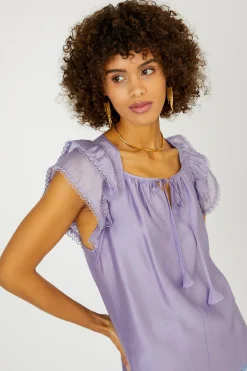 Sleeveless Tops|Short Sleeve Tops-Current Air Peekaboo Flutter Sleeve Top LAVENDER