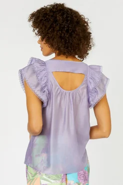 Sleeveless Tops|Short Sleeve Tops-Current Air Peekaboo Flutter Sleeve Top LAVENDER