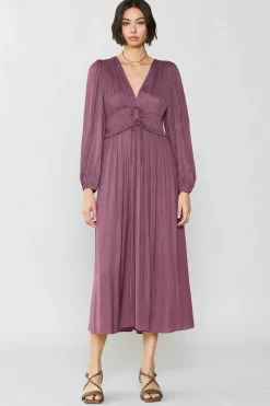 Maxi Dresses-Current Air Petite - Sidonie Pleated Maxi Dress DUSTYPLUMPETITE