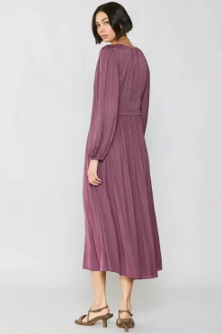 Maxi Dresses-Current Air Petite - Sidonie Pleated Maxi Dress DUSTYPLUMPETITE