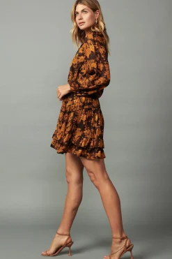 Mini Dresses-Current Air Picot Stitch Ruffled Mini Dress BROWNORANGEFLORAL