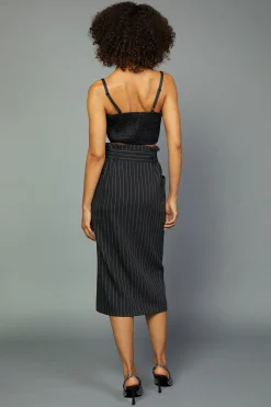 Skirts-Current Air Pinstriped Midi Skirt BLACKSTRIPE