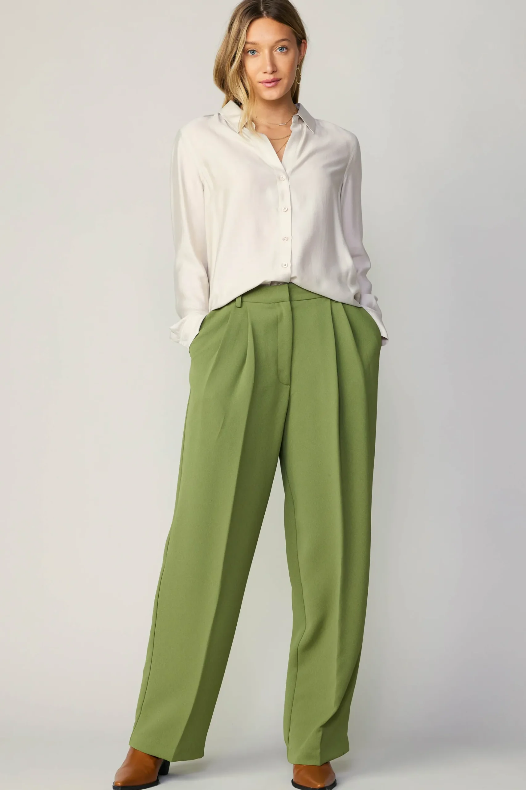 Pants-Current Air Pintucked Trousers OLIVE