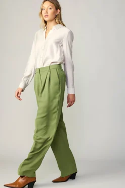 Pants-Current Air Pintucked Trousers OLIVE