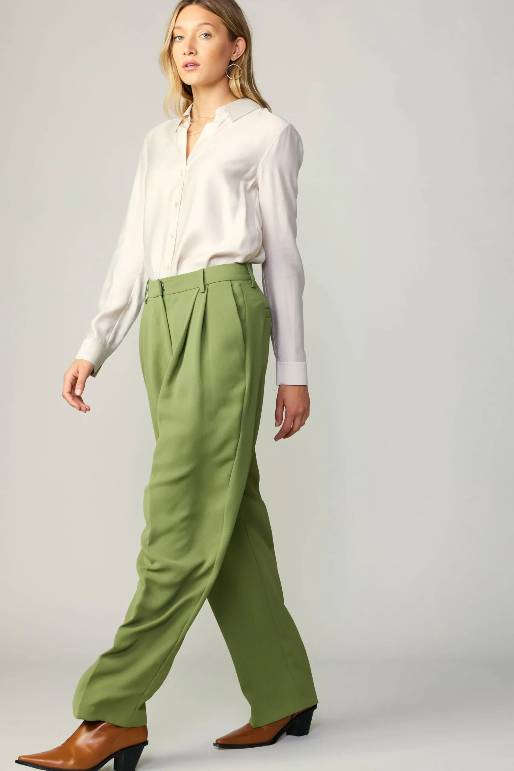 Pants-Current Air Pintucked Trousers OLIVE