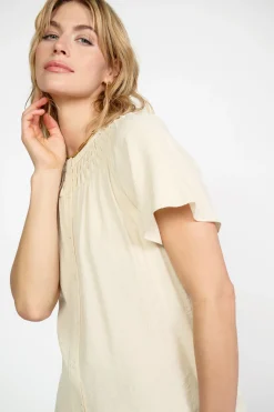 Short Sleeve Tops-Current Air Pintucked Yoke Blouse LINEN