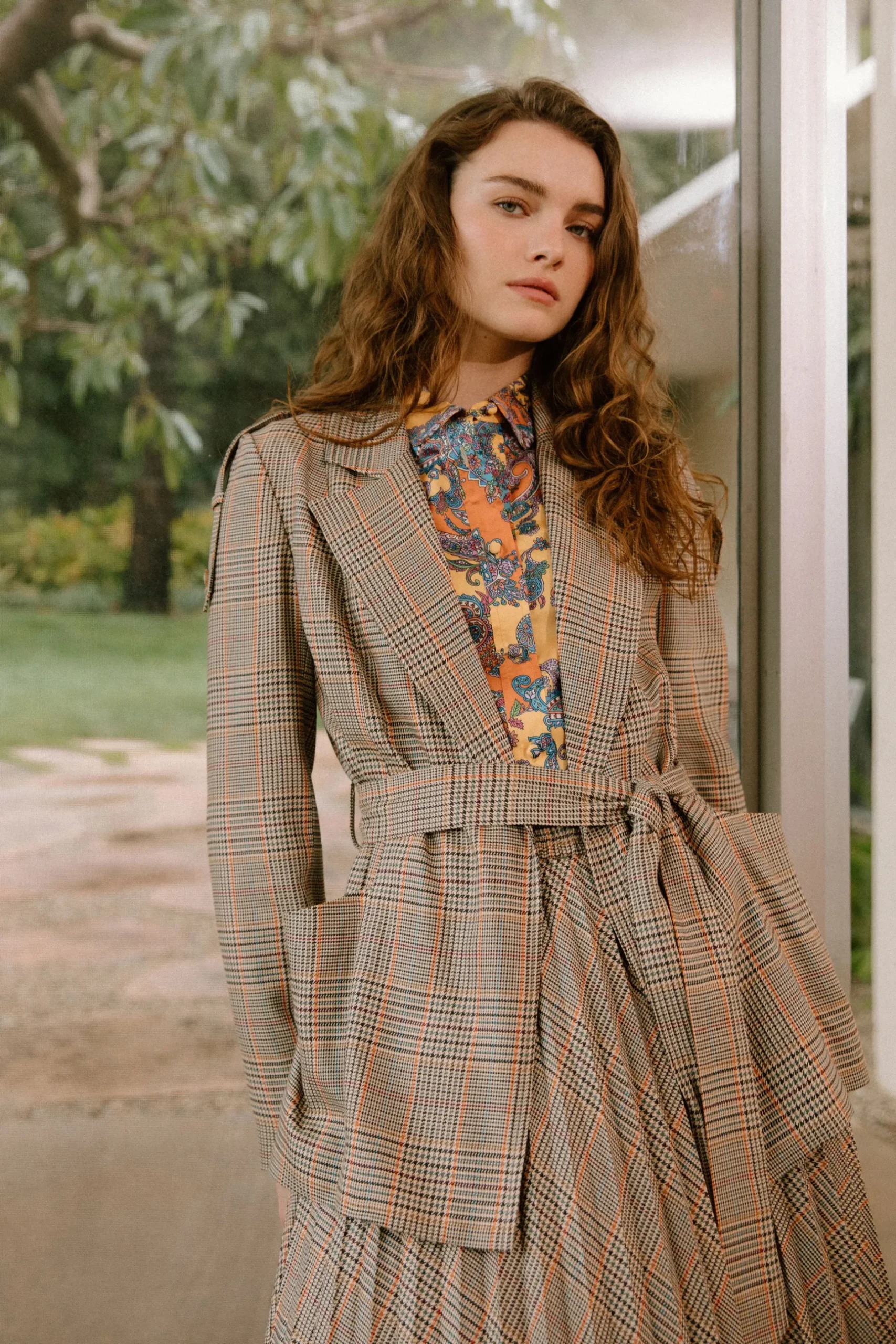 Coats & Jackets-Current Air Plaid Layered Jacket CAMELMLT