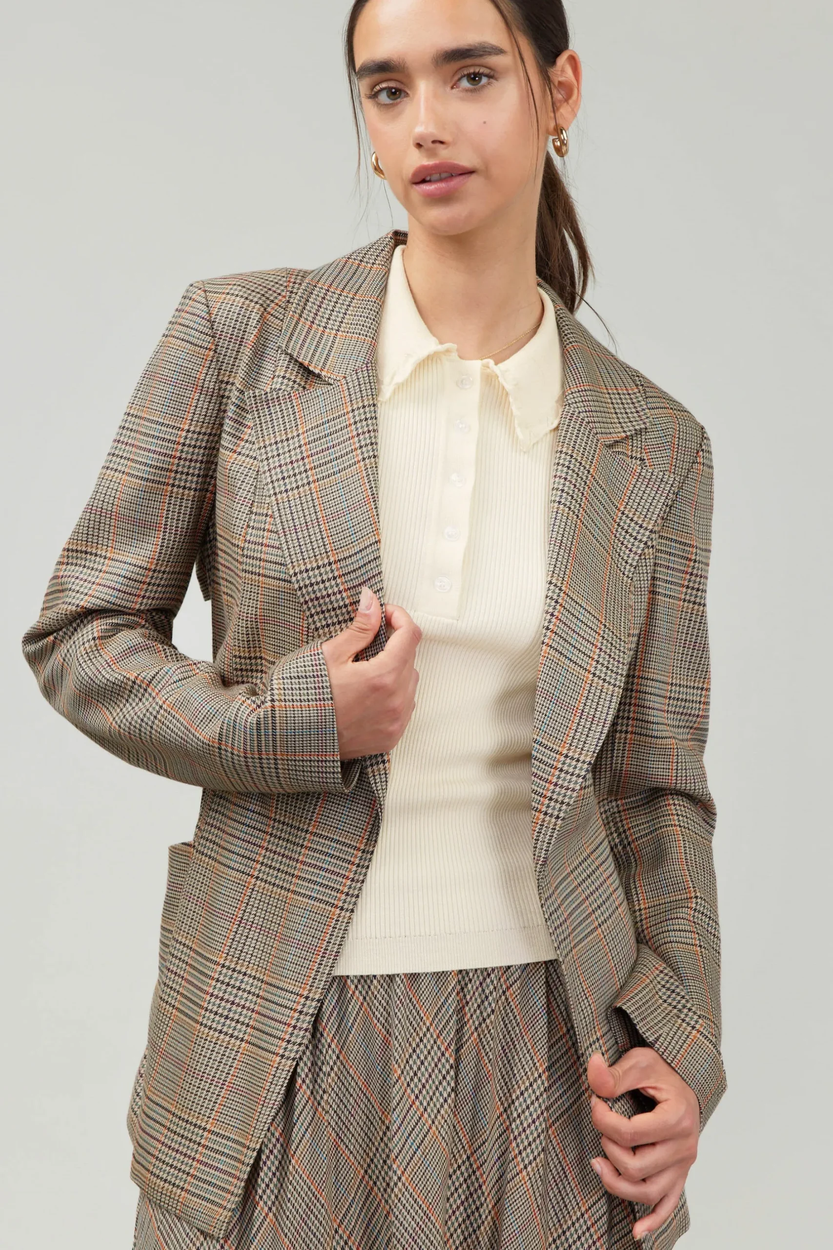Coats & Jackets-Current Air Plaid Layered Jacket CAMELMLT