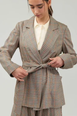 Coats & Jackets-Current Air Plaid Layered Jacket CAMELMLT
