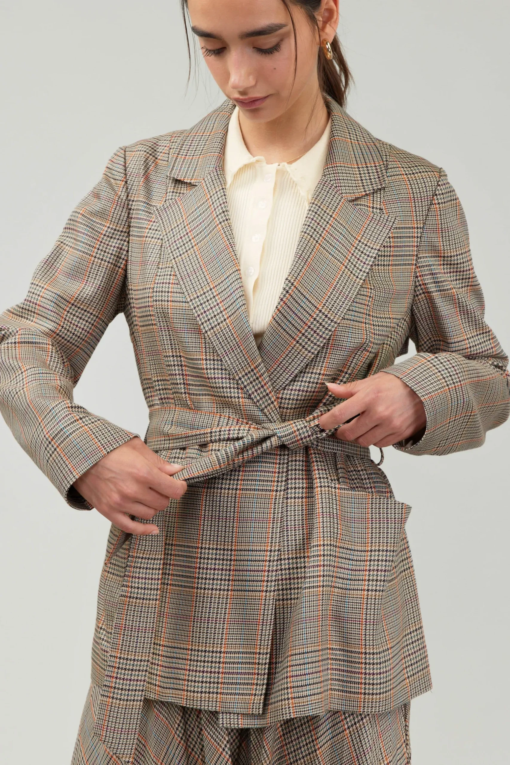 Coats & Jackets-Current Air Plaid Layered Jacket CAMELMLT