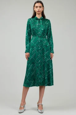 Midi Dresses-Current Air Plaid Pattern Midi Dress GREEN