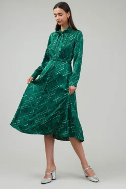 Midi Dresses-Current Air Plaid Pattern Midi Dress GREEN