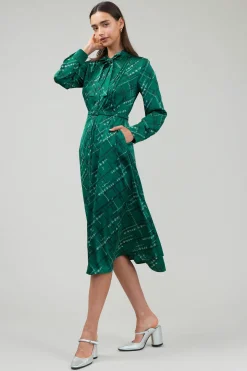Midi Dresses-Current Air Plaid Pattern Midi Dress GREEN
