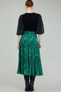 Skirts-Current Air Plaid Pattern Midi Skirt GREEN