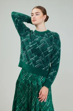 Knitwear|Sweaters-Current Air Plaid Pattern Sweater GREEN