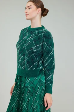 Knitwear|Sweaters-Current Air Plaid Pattern Sweater GREEN